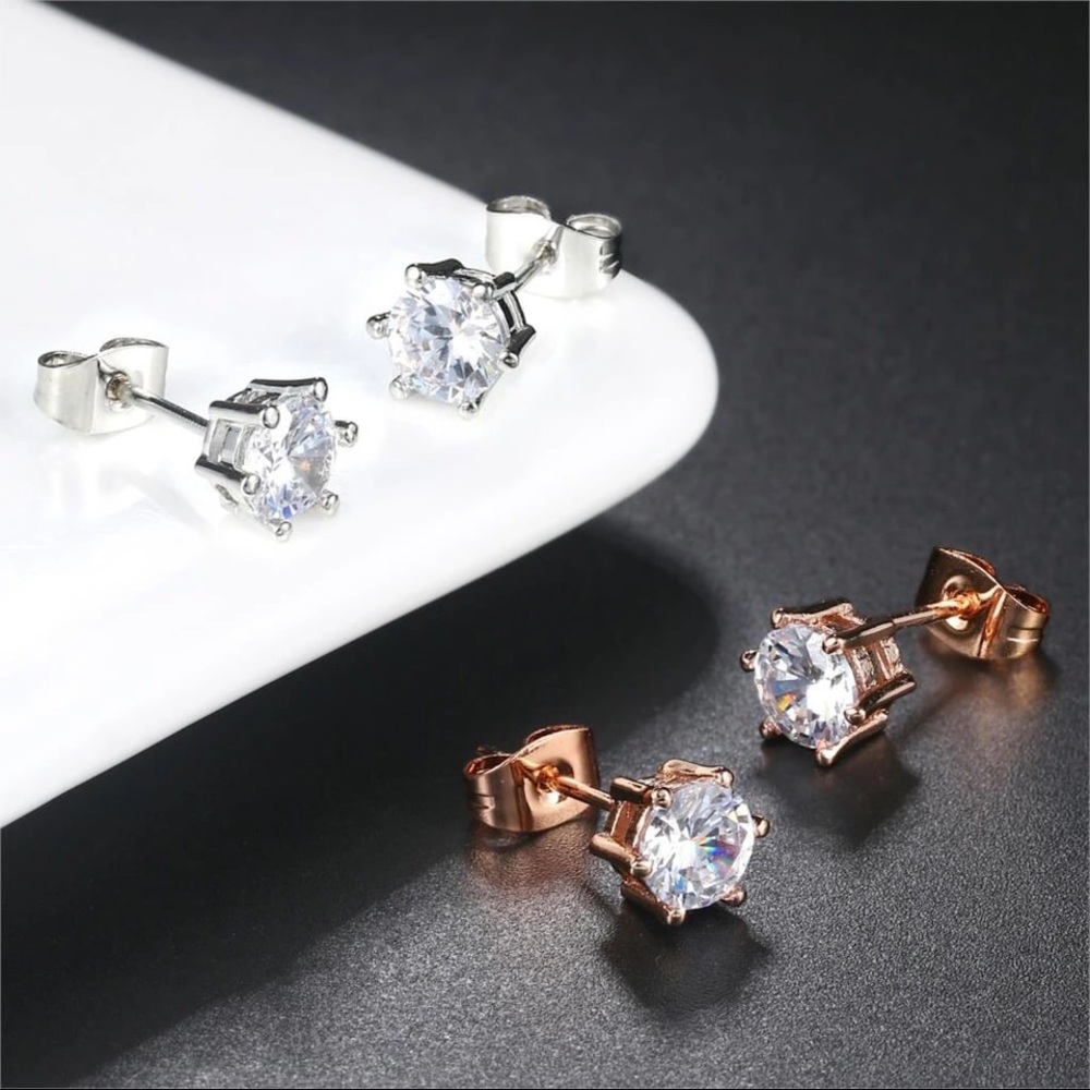 Rose Gold White Gold CZ Cubic Zirconia Earrings